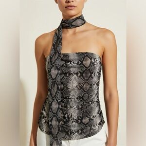 Zara Black and Gray Snake Print Strapless Top with Scarf